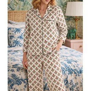 Printfresh Pretty in Poinsettia Organic Cotton Pajama Set Cream Red Floral- 2XL